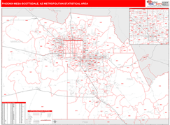 Phoenix-Mesa-Scottsdale Metro Area Digital Map Red Line Style